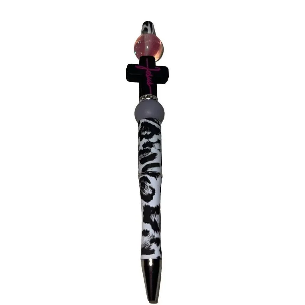 Jesus cross Christian pen handmade black pink Galaxy glitter bling NEW